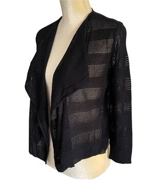 INC International Concepts Black Open-Weave Draped Cardigan